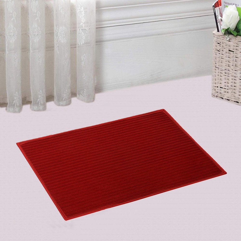 Heart Home Microfiber Anti Slip Bath Mat 14"x21"(Red) (CTHH02869)