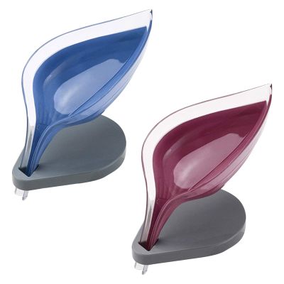 ODIZLI Leaf Shape Soap Box Self Draining Bathroom Soap Holder, Leafology Decorative Drainage Plastic Soap Dish, Bar Soap Holder with Draining Tray 2Pack
