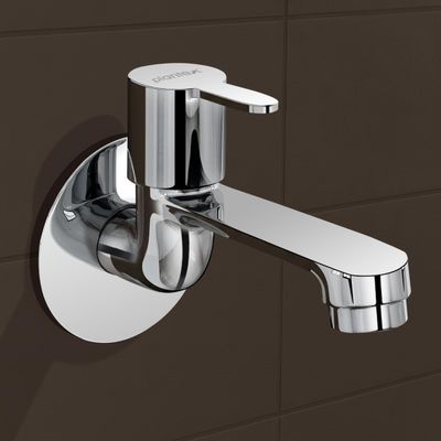 Plantex Long Body Bib Cock for Bathroom with Water Saving Aerator/Wall Mount Bib Tap with Wall Flange and Teflon Tape for Bathroom-7 Year Warranty (FLO-802-Chrome)