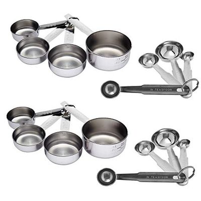 Dynore Stainless Steel Set of 4 Measuring Cup and 4 Measuring Spoon -Set of 2, Color Silver,Total Item 16 (DS_1091)