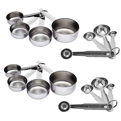 Dynore Stainless Steel Set of 4 Measuring Cup and 4 Measuring Spoon -Set of 2, Color Silver,Total Item 16 (DS_1091)