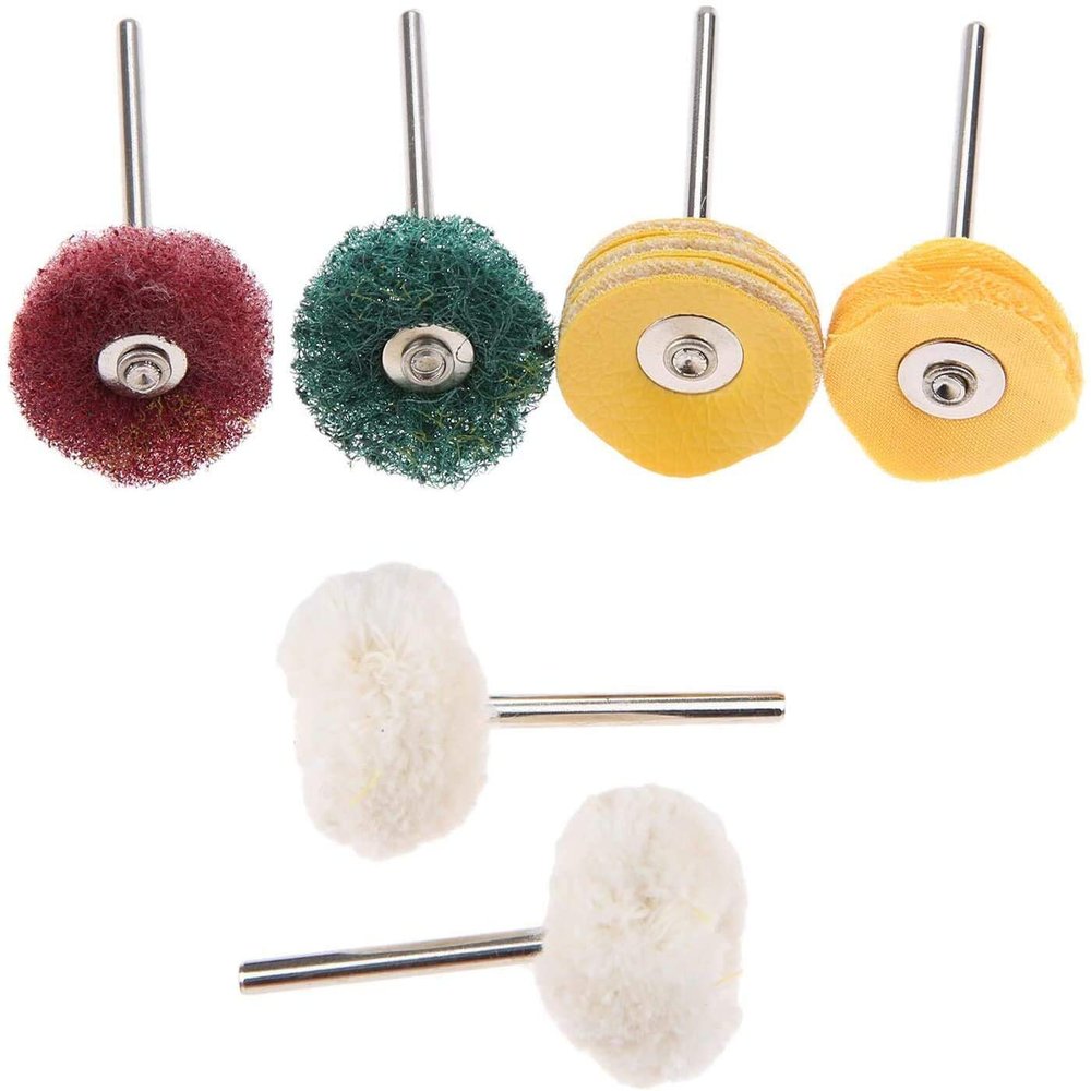 DIY Crafts 1" inch Polishing Buffing Wheel 6Pcs/set Polisher Buffer Wheel Accessories Grinding Buffing Pad Grinder Brushes for Rotary Drill Bit Tool 3mm Shank (Pack Of 6 Pcs, Multi Color)