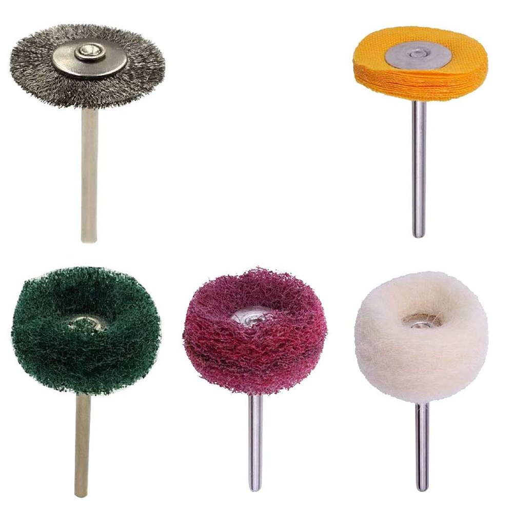 DIY Crafts Pack Of 5 Pcs, Multi Color, Polishing Rotary Tool Mandrel Mounted Abrasive Polishing Buffing Wheel Set, Cotton Wool Felt Nylon Fiber Steel W(Pack Of 5 Pcs, Multi Color)