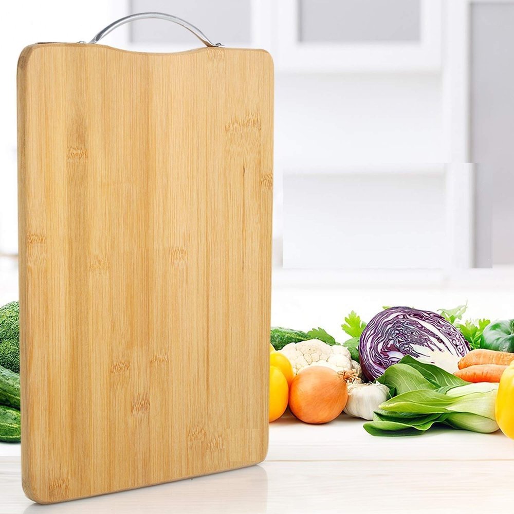 KitchenFest (26 x 36 cm) Size Premium Thick Wooden Kitchen Chopping Cutting Slicing Board with Handle for Fruits Vegetables Meat (Beige, Pack of 1)