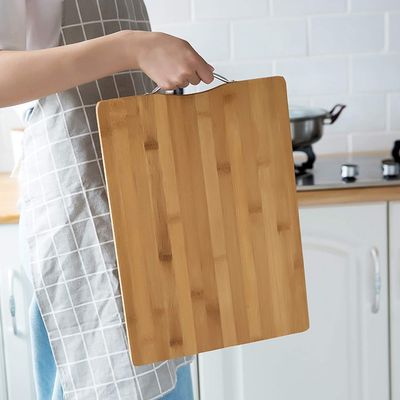 KitchenFest (26cm x 36cm) Non Slip BPA Free Wooden Chopping Board with Handle for Cutting Fruits & Vegetables (Beige, Pack of 1)