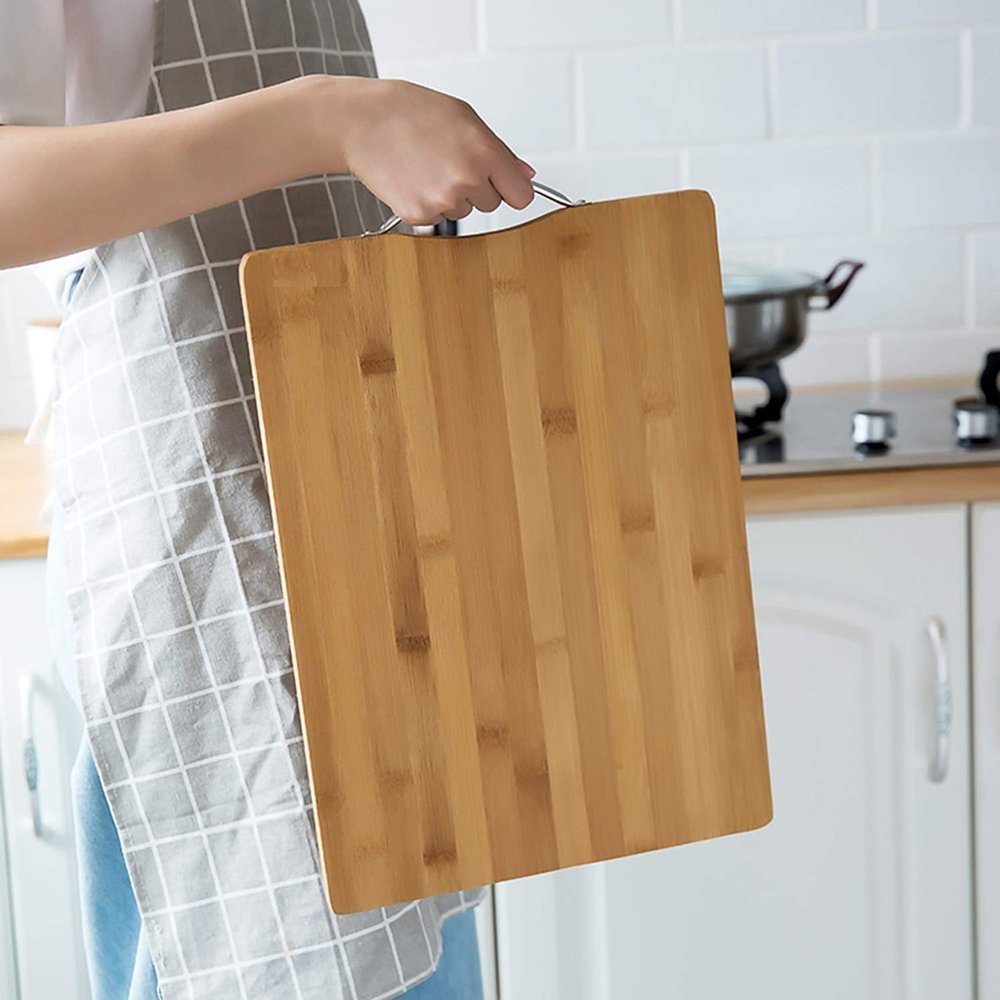 KitchenFest (26cm x 36cm) Non Slip BPA Free Wooden Chopping Board with Handle for Cutting Fruits & Vegetables (Beige, Pack of 1)