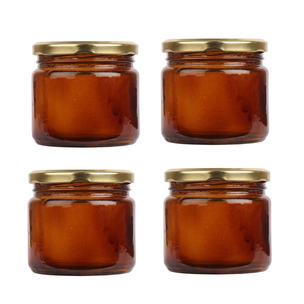 Pure Source India Amber Glass Jar, with Airtight Cap, Ideal to Store Safe Your Medicine, Set of 4 Pcs.