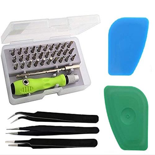 Wroughton 32 In 1 Mini Screwdriver Bits Set With Flexible Extension Rod For Laptop,Mobile,Computer Repairing Tools With 2 Plastic Spudger & Set of 3 ESD Non Magnetic Tweezers- Straight, Flat & Curved