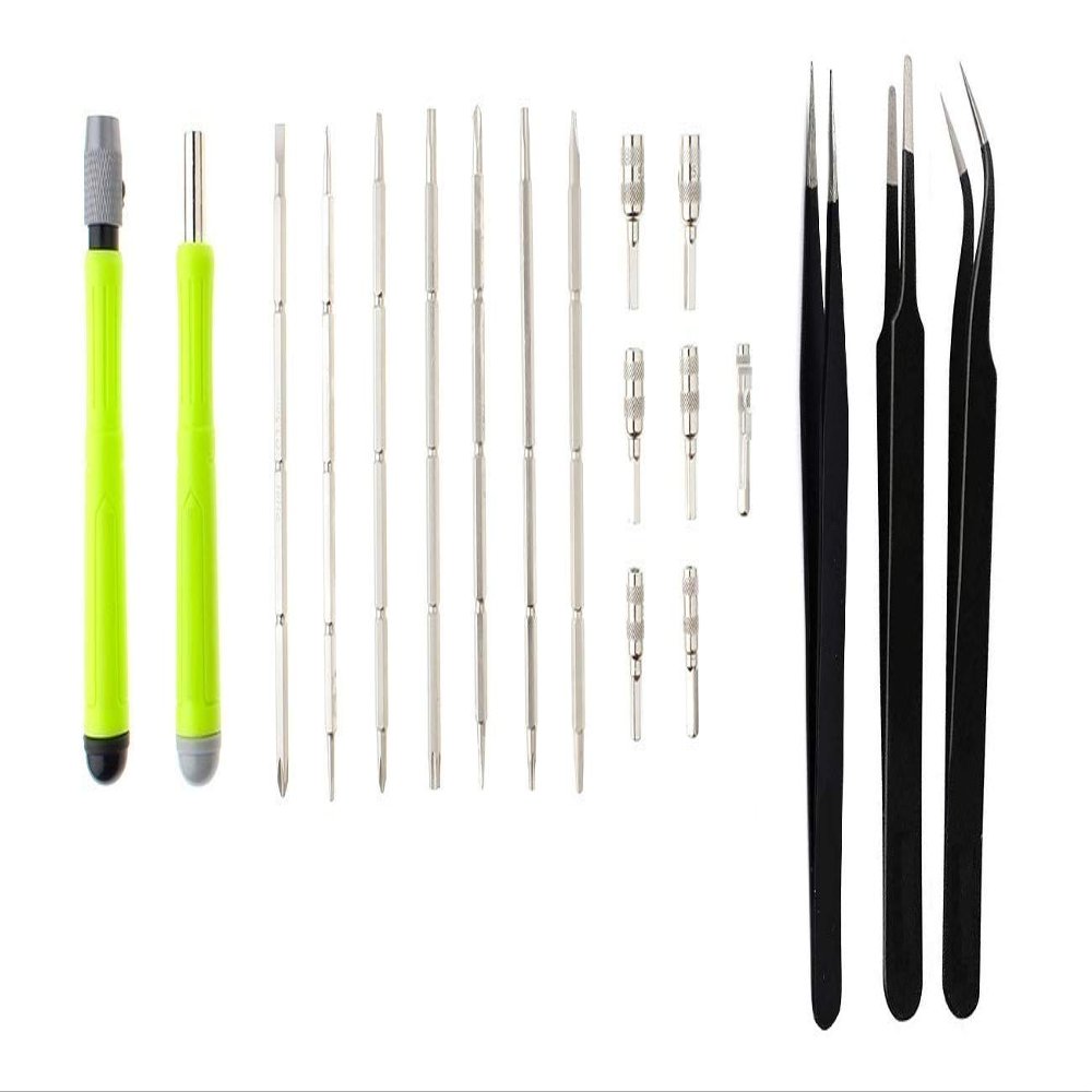 Wroughton 16 in 1 Professional Multi-bits Interchangeable Screwdriver Tool With 3 ESD Non-Magnetic Tweezers- Straight, Flat & Curved