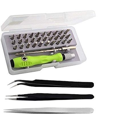 Wroughton 32 In 1 Mini Screwdriver Bits Set With Magnetic Flexible Extension Rod For Laptop, Mobile Repairing Tools With 2 ESD Non Magnetic Tweezers-Straight & Curved & 1 Non Magnetic Tweezers-Straight