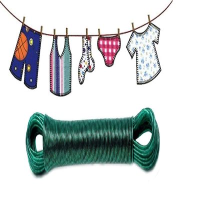KitchenFest PVC Coated Steel Anti-Rust Wire Rope Washing Line Clothesline with 2 Plastic Hooks for Drying Hanging Clothes (Multi Color, Pack of 1)