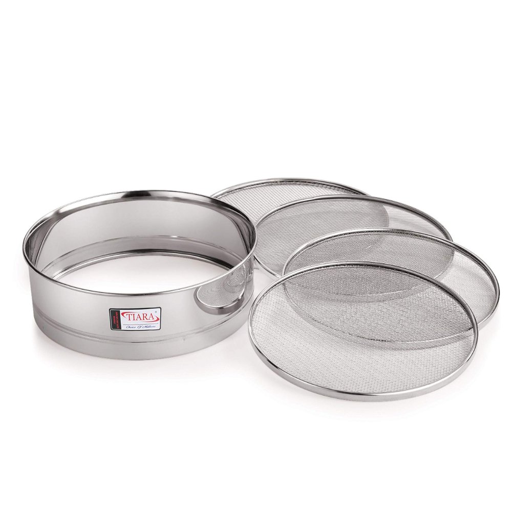 TIARA - 4in1 Stainless Steel Interchangeable Sieve Set of 5 Flour Chalni Spices Food Strainers Atta Chalni Jaali Channi Atta Maida Strainer Silver