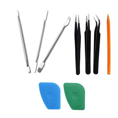 Axtella Set of 3 Metal Openers for Mobile Phone and Gadget Repairing Supporting Tools With 3 Plastic Spudger for Mobile Screen Removal and Set of 3 ESD Non Magnetic Tweezers- Straight, Flat & Curved