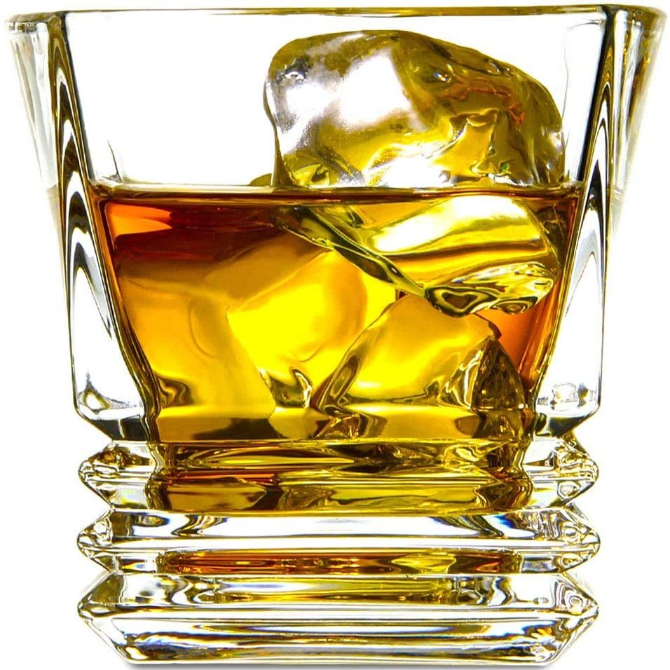 PrimeWorld Whiskey Glass Set of -2 Pcs 300 ml Premium Crystal Clear Lead Free Glass Perfect Foe Scotch, Rum, Liquor and Cocktail Drinks (2, Rock Whiskey 2 Pcs)