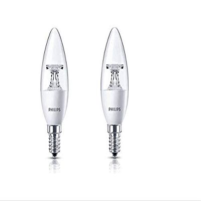 Philips E14 Clear Candle 400-Lumen Decorative Wall Lights (4W, Pack of 2, Warm White)