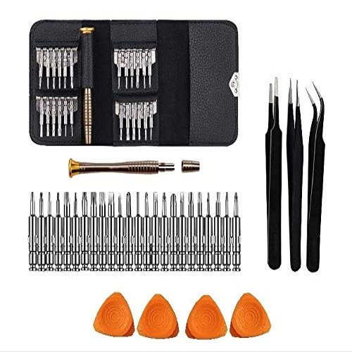 Wroughton 25 in 1 Precision Screwdriver Set Multi Pocket Repair Tool Kit with Black Leather Bag for Mobiles|Laptops|Electronics With 4 Mobile Opener and Set of 3 ESD Non Magnetic Tweezers- Straight, Flat & Curved