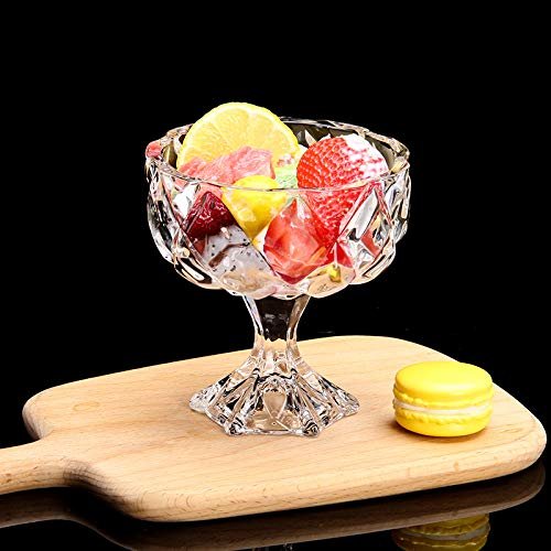 PrimeWorld Diamond Footed 300 ml Ice Cream Bowl Premium Crystal Clear Dessert Bowl Fruit and Pudding Sundae for Home Kitchen etc (1, 1 Pcs Clear)