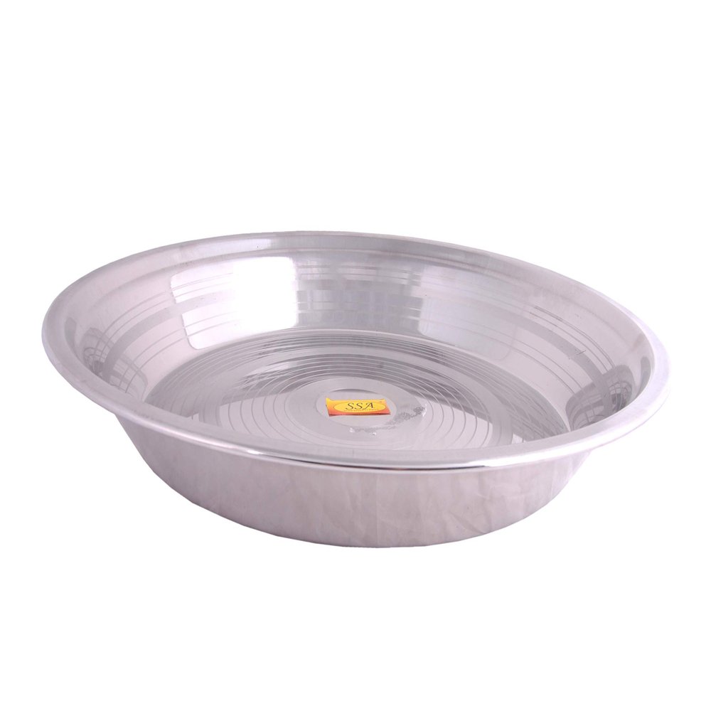 SHIV SHAKTI ARTS Stainless Steel Silver Touch Design Parat Plate, Platter, Small, (LxBxH=5cm x 36cm x 5cm, Silver)