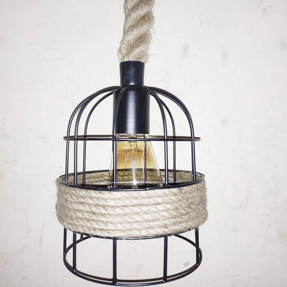 Homenique Edison Filament Hanging Round Rope Hanging Light Urban Retro, Nordic Style, LED/Filament Bulb, Hanging Lights for Ceiling, Decorative Lights for Home (ST64 Bulb not Included)