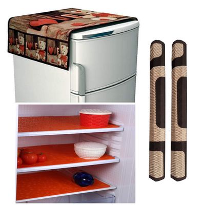 Radeet New Designed Fridge Cover Combo Pack (1pcs Refrigerator Cover + 3pcs Fridge mats + 2pcs Fridge Door Handle Cover) SN9, Multicolor