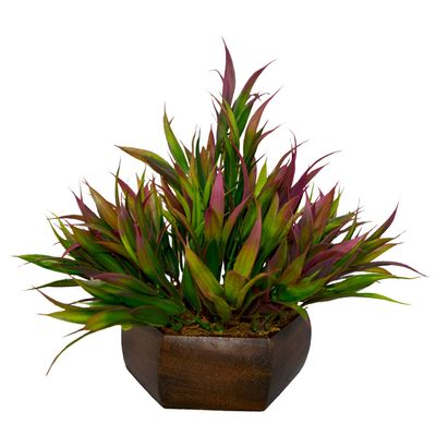 DecoreBugs Artificial Bamboo Leaves Plant with Wooden Pot (Purple, 1 Piece)