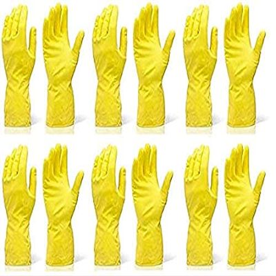Seebuy Reusable Safety Garden Sanitation Cleaning Waterproof Rubber Gloves for Dish Kitchen Platform Washing; Home Kitchens for Men Women Unisex (Yellow; Free Size) - 6 Pairs