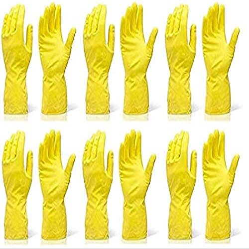 Seebuy Reusable Safety Garden Sanitation Cleaning Waterproof Rubber Gloves for Dish Kitchen Platform Washing; Home Kitchens for Men Women Unisex (Yellow; Free Size) - 6 Pairs