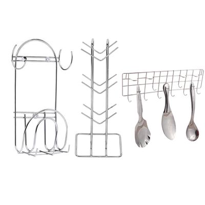 Oc9 Stainless Steel Cup Stand/Cup Holder & Chakla Belan Stand & Hook Rail for Kitchen Rack