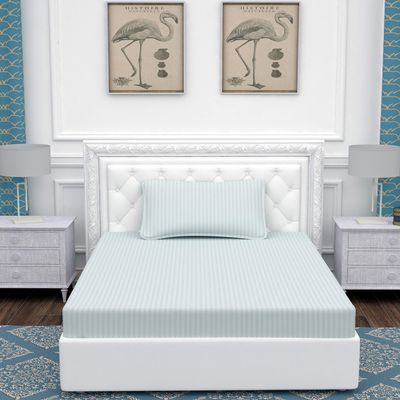 OPTRA Flat Striped Single bedsheet 300 TC with 1 Pillow Cover Size (60"x90") Grey