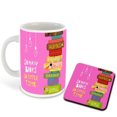 WHATS YOUR KICK - Books Reading Inspired Designer Printed White Ceramic Coffee |Tea | Milk Mug Combo with Coaster (Gift | Books | Motivational Quotes | Hobby (Combo 14)