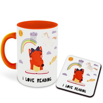 WHATS YOUR KICK - Books Reading Inspired Designer Printed Orange Ceramic Coffee |Tea | Milk Mug Combo with Coaster (Gift | Books | Motivational Quotes | Hobby (Combo 1)