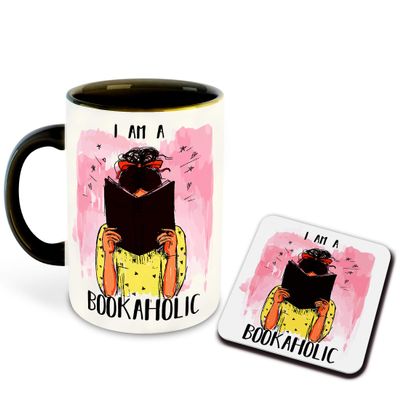 WHATS YOUR KICK - Books Reading Inspired Designer Printed Black Ceramic Coffee |Tea | Milk Mug Combo with Coaster (Gift | Books | Motivational Quotes | Hobby (Combo 2)