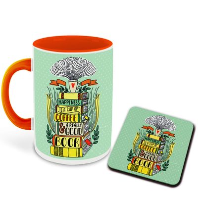 WHATS YOUR KICK - Books Reading Inspired Designer Printed Orange Ceramic Coffee |Tea | Milk Mug Combo with Coaster (Gift | Books | Motivational Quotes | Hobby (Combo 12)