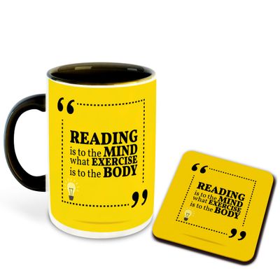 WHATS YOUR KICK - Books Reading Inspired Designer Printed Black Ceramic Coffee |Tea | Milk Mug Combo with Coaster (Gift | Books | Motivational Quotes | Hobby (Combo 5)