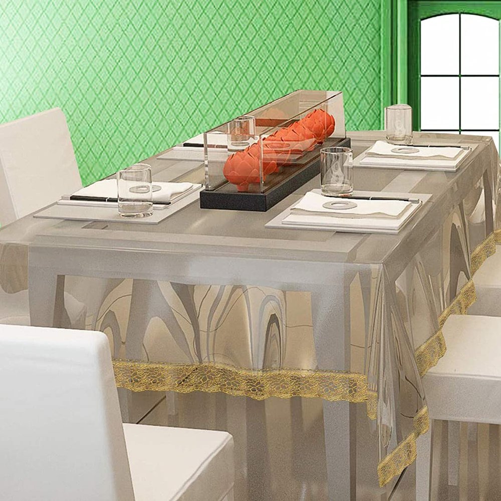 DASVILLA 4-6 Seater Rectangular Transparent Dining Table Cover (Gold, 54X78 Inches,Polyvinyl Chloride, Pack of 1)