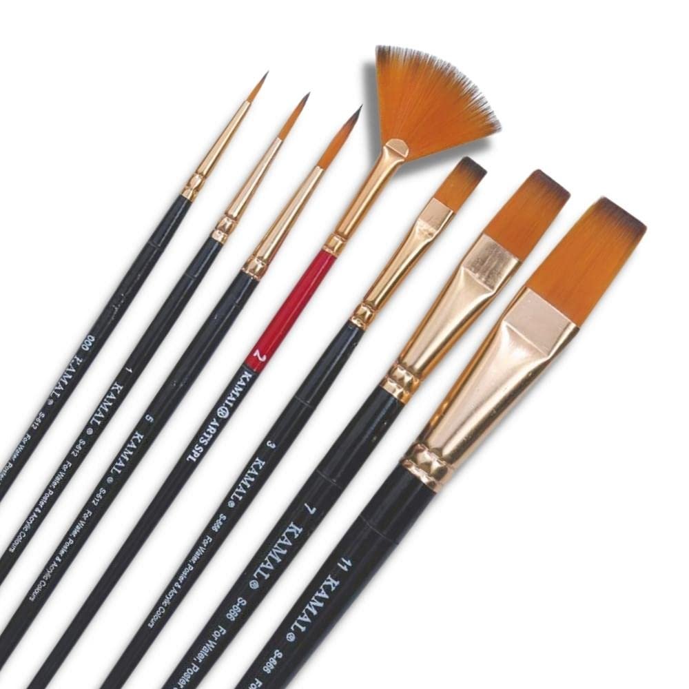 KAMAL Artist Quality Mix Brush Set for Acrylic Painting, Oil Painting (Mix Essential Set of 7)
