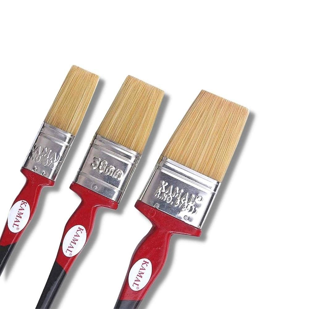 KAMAL Flat CHAPTA(WASH) Synthetic Premium RED and Black Handle Brush Set of 3(25mm, 38mm, 50mm)