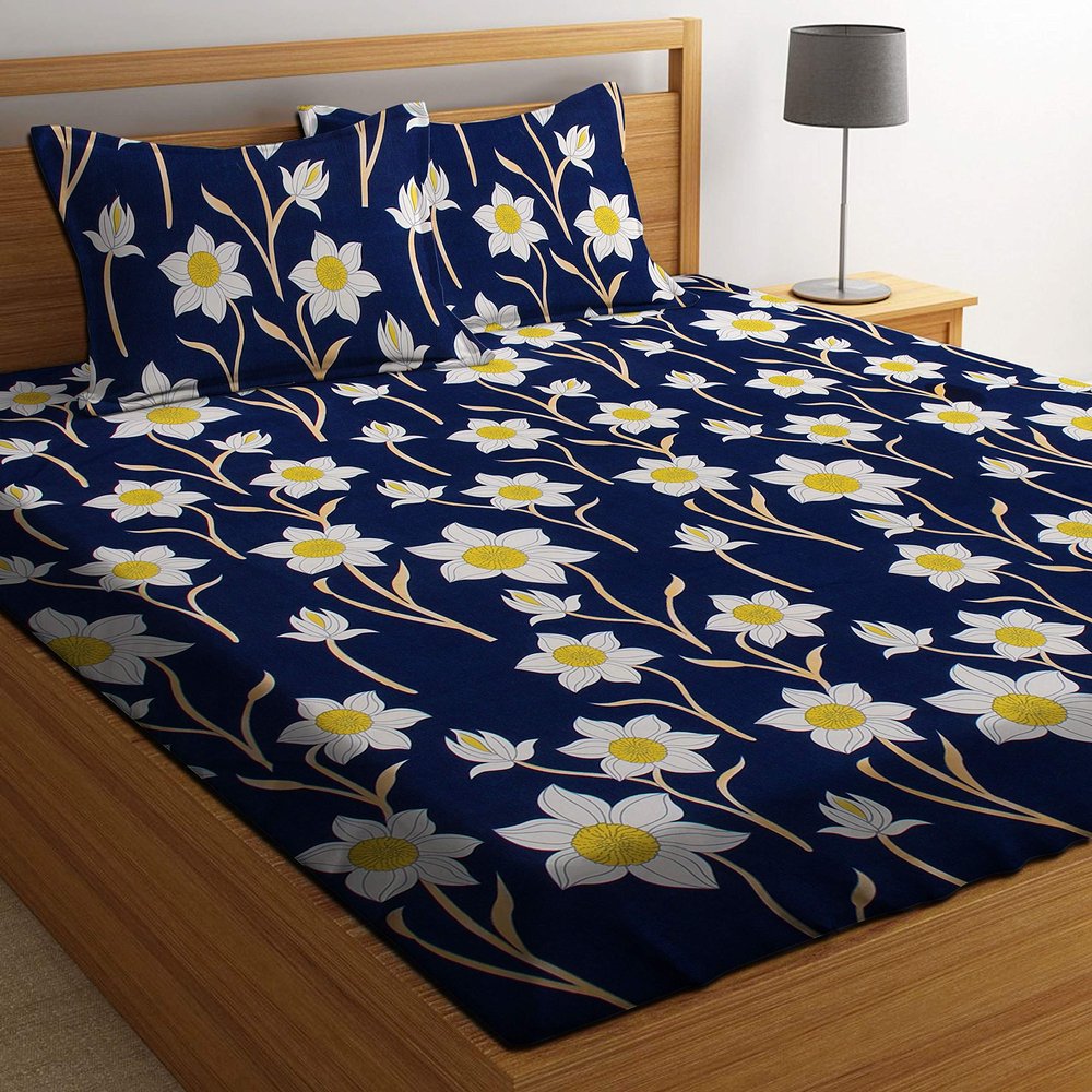 HIYANSHI HOME FURNISHING Premium Cotton Double King Flat Bedsheets with 2 Pillow Covers (90'' x100'', Design-17)