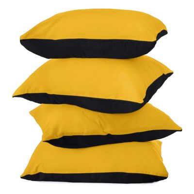 Yellow and Black Color Two Way Cushion Cover Set of 4 Solid Cotton Fabric for Home Decor Sofa, Bed and Chairs |Decorative Throw Pillow case | Size 12X12 Inch (30.48 x 30.48 cm)