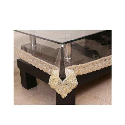 MONKDECOR PVC Transparent Square 4 Seater Dining Table Cover with Golden Border(LxB - 60X60 Inches)