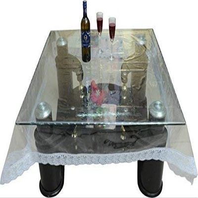 MONKDECOR PVC Square 4 Seater Dining Table Cover with Silver Border (Transparent, 60X60 Inches,Plastic, Pack of 1)