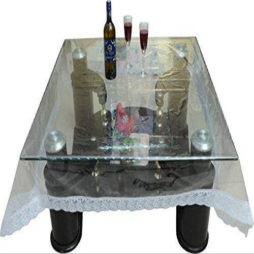 MONKDECOR PVC Square 4 Seater Dining Table Cover with Silver Border (Transparent, 60X60 Inches,Plastic, Pack of 1)