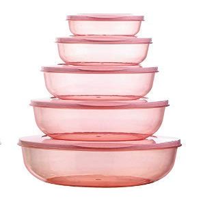 G-KARUNA Jar Plastic Store Fresh Airtight with Lid Covered Round Packing Kitchen Storage Containers Set (290 ml, 580 ml, 1000 ml, 1700 ml, 2700 ml) (1 Set - 5pcs) (Multi-Color)
