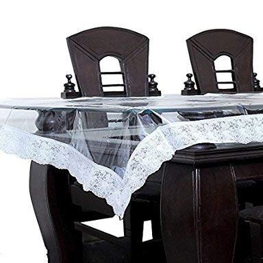 MONKDECOR PVC Transparent 6-8 Seater Oval Dining Table Cover with Silver Border (LxB - 60X90 Inches,Plastic, Pack of 1)