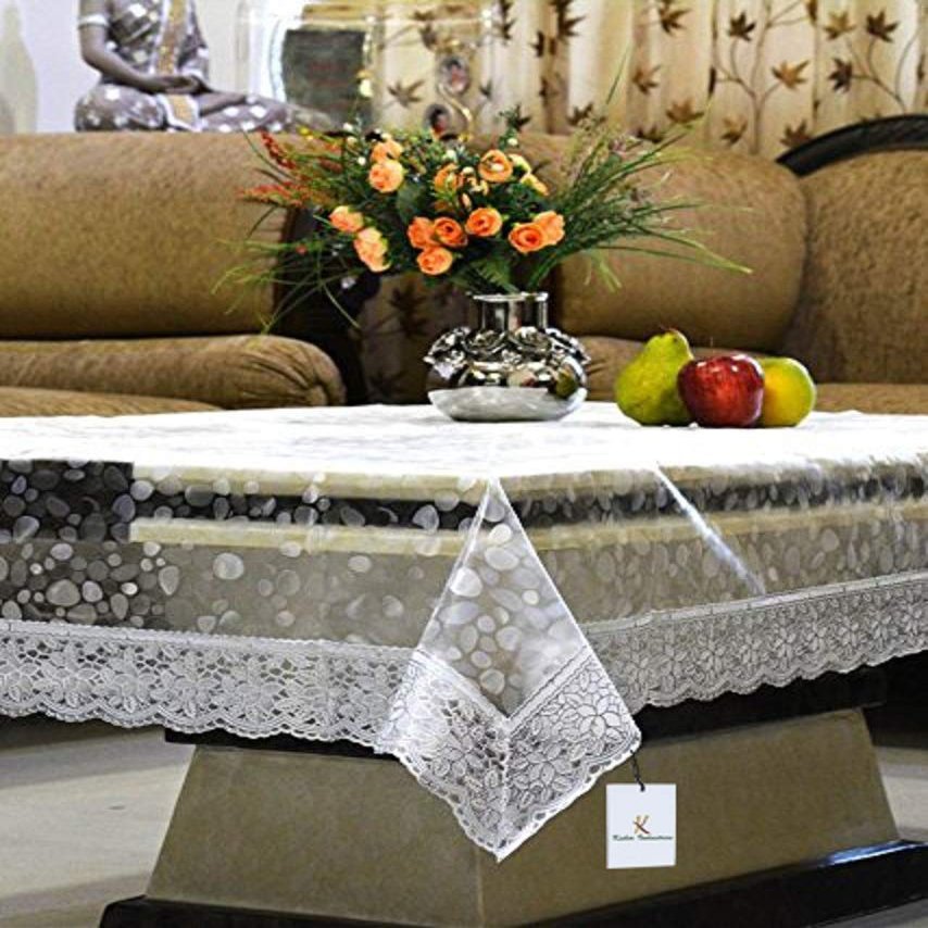 MONKDECOR PVC 3D Bubble Transparent 6-8 Seater Dining Table Cover with Silver Border(LxB - 60X90 Inches).