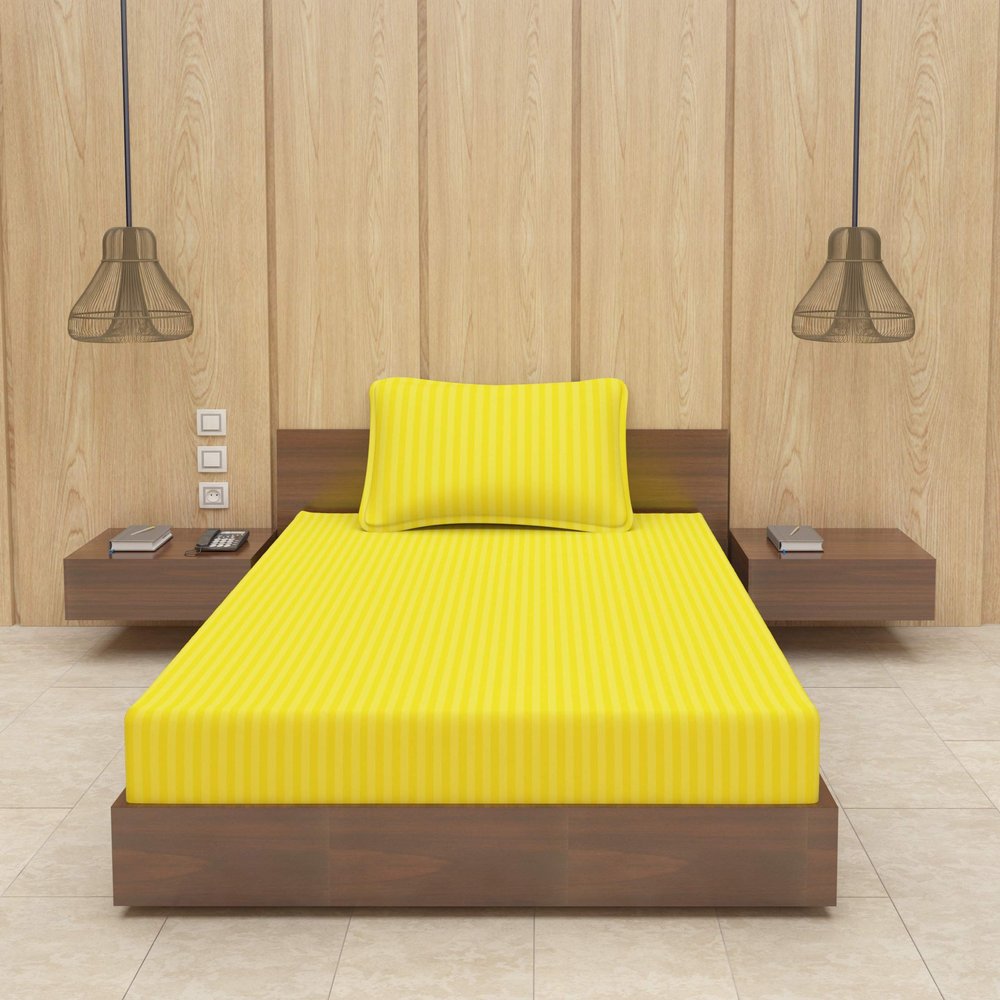 BEVI - Home Premium Self Striped Single Bedsheet with 1 Pillow Cover 300 TC Ultra-Soft 300 TC Microfiber Bed Sheet| Size (60" x 90") Yellow
