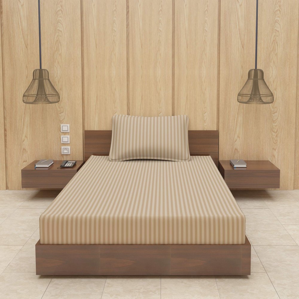 BEVI - Home Premium Self Striped Single Bedsheet with 1 Pillow Cover 300 TC Ultra-Soft 300 TC Microfiber Bed Sheet| Size (60" x 90") Camlin