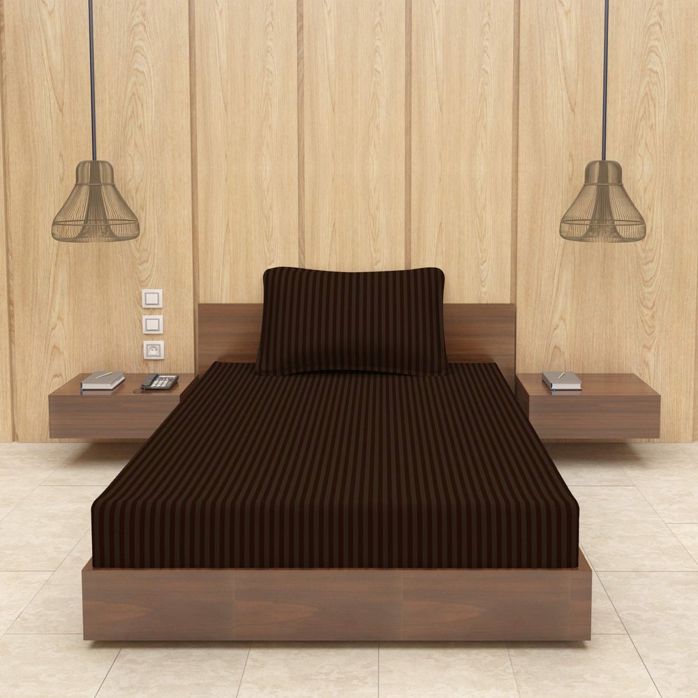 BEVI - Home Premium Self Striped Single Bedsheet with 1 Pillow Cover 300 TC Ultra-Soft 300 TC Microfiber Bed Sheet| Size (60" x 90") Brown