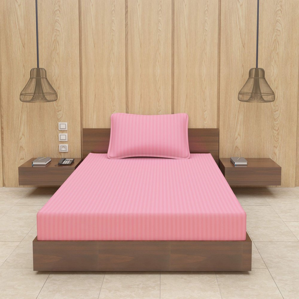 BEVI - Home Premium Self Striped Single Bedsheet with 1 Pillow Cover 300 TC Ultra-Soft 300 TC Microfiber Bed Sheet| Size (60" x 90") Pink