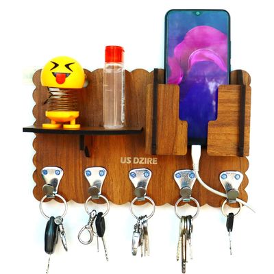 US DZIRE - THE BRAND OF LIFESTYLE 835 Multi-Purpose Key Holder with Shelf | Storage Hooks for Living Room, Modern Home Decor Key Holder